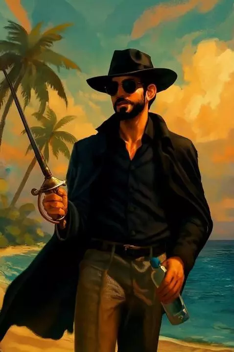 AI Video from prompt: On Tahiti’s shore, the sunset glows, I wear my c