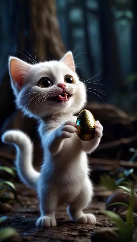 AI Video from prompt: A small white kitten, standing upright on two le