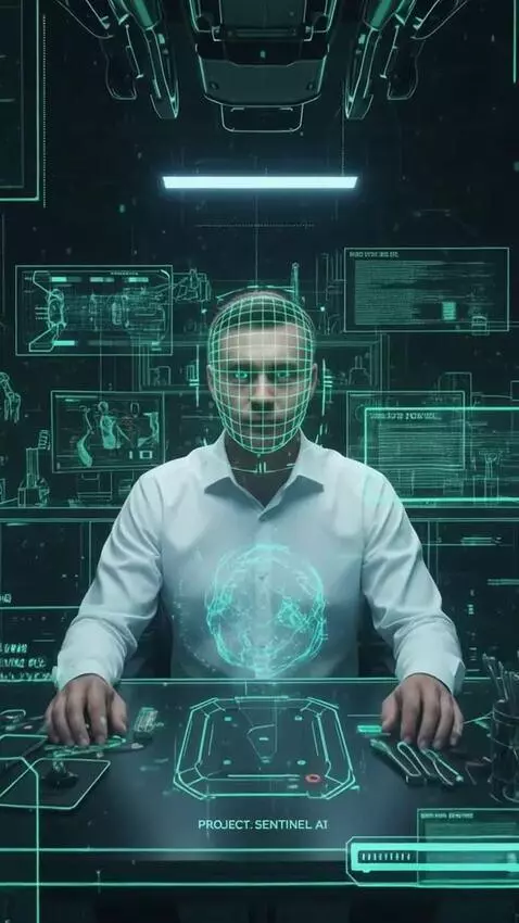 AI Video from prompt: 9:16 video footage. Robot sees the man assistant