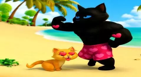 AI Video from prompt: A black cat shows off its muscles