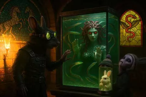 AI Video from prompt: The snakes slither in the water. The rat reaches