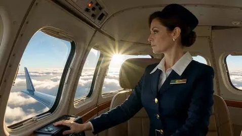 AI Video from prompt: стюардесса за штурвалом самолёта в небе
