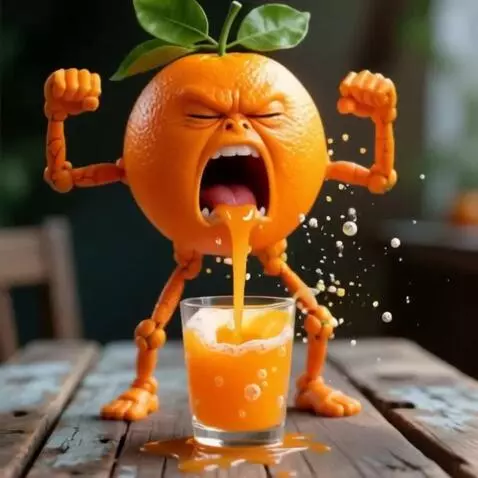 AI Video from prompt: оживлённый апельсин с человеческим лицом и конеч