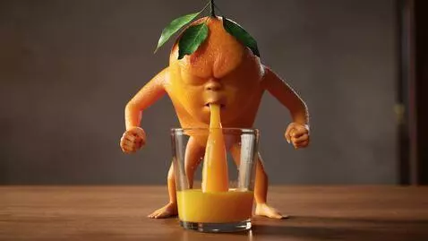 AI Video from prompt: оживлённый апельсин с человеческим лицом и конеч