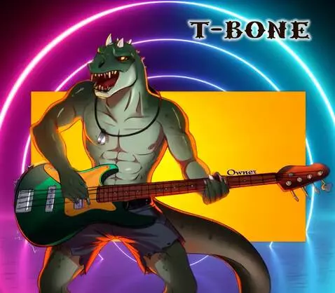 AI Video from prompt: T-rex dude practicing playing has guitar then st