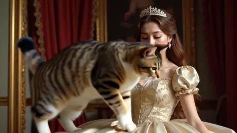 AI Video from prompt: кот прыгает в платье принцессы