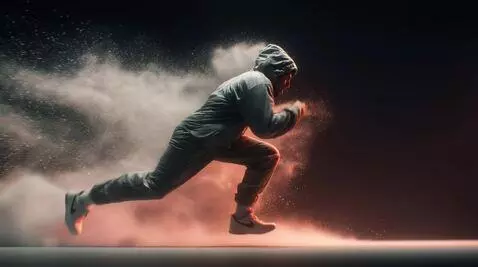 AI Video from prompt: A male athlete wearing Nike sportswear sprints f