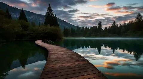 AI Video from prompt: Облака плывут по небу, вода движеться, листья на