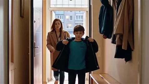 AI Video from prompt: На камере снята прихожей. Дверь постучался и отк