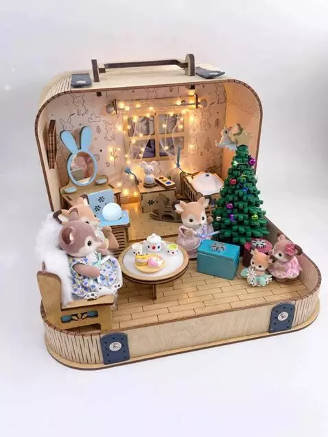 AI Video from prompt: Falling snow, The Christmas tree twinkles with m