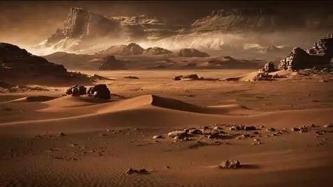 AI Video from prompt: Кинематографичный вид Марса, красная пустыня, пы