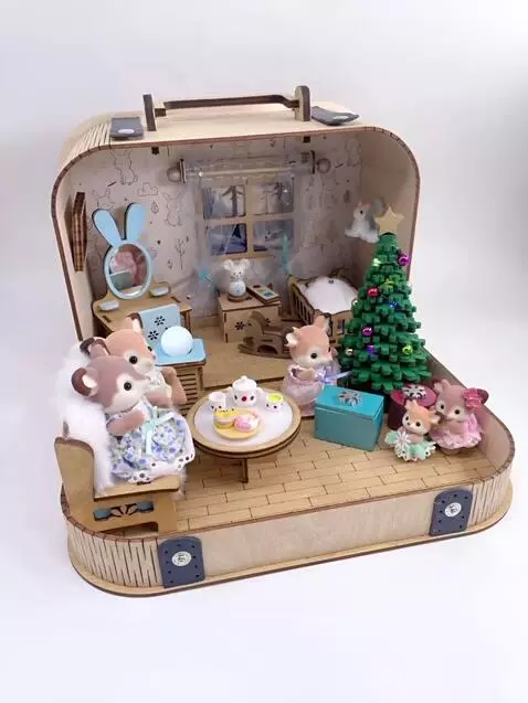 AI Video from prompt: Falling snow, The Christmas tree twinkles with m