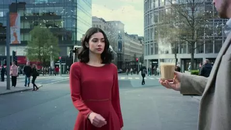 AI Video from prompt: At the intersection, everyone stops—the bus, the