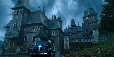 AI Video from prompt: We are flying towards the building. The car is d