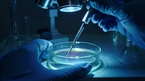 AI Video from prompt: Macro shot, sci-fi horror. Hands in blue medical