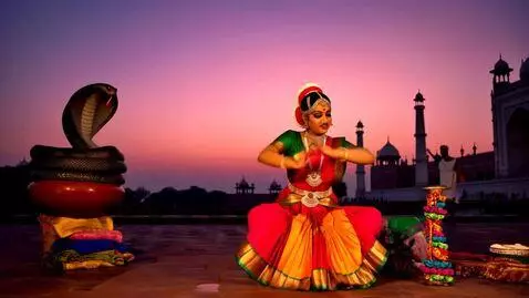 AI Video from prompt: A vibrant cultural scene set in front of the maj