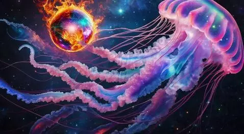AI Video from prompt: Hyper-realistic hyper detailed galaxy color jell