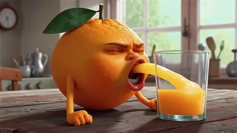 AI Video from prompt: оживлённый апельсин с человеческим лицом и конеч