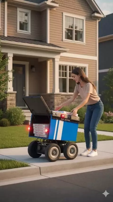 AI Video from prompt: 9:16 Asperct ration footage. A pizza delivery ro