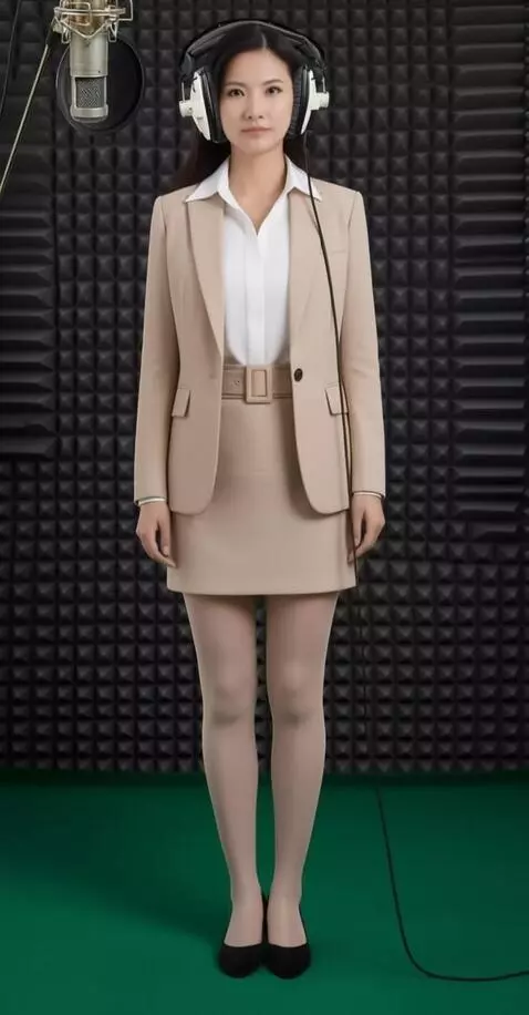 AI Video from prompt: A young woman in a recording studio. It stands o