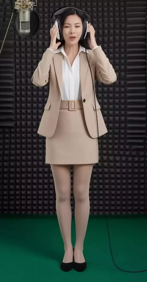 AI Video from prompt: A young woman in a recording studio. He sings se