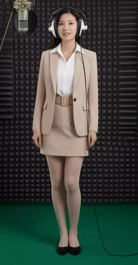 AI Video from prompt: A young woman in a recording studio. He sings se