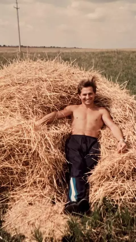 AI Video from prompt: Improve your photo quality. A man lies on the ha