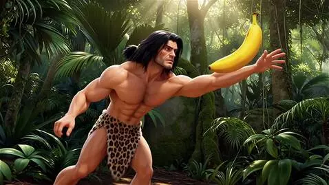 AI Video from prompt: Ssenariy / Prompt:  “Tarzan bananni g‘azab bilan