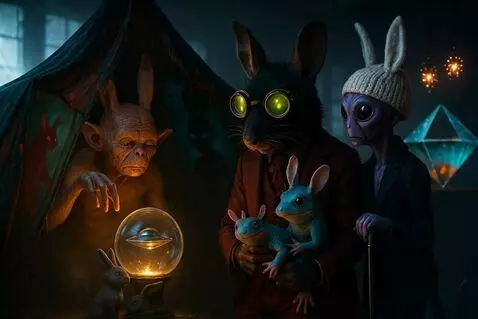 AI Video from prompt: hairless creature moves hand over crystal ball, 