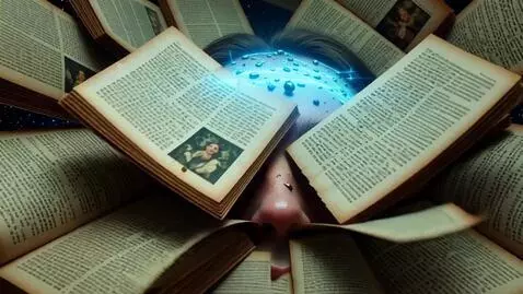 AI Video from prompt: A trillion pages of the history of humanity bein