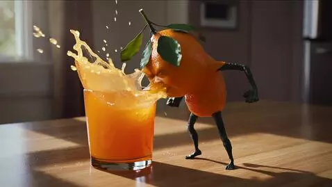 AI Video from prompt: A hyper-realistic anthropomorphic orange with a 