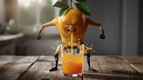 AI Video from prompt: A hyper-realistic anthropomorphic orange with a 