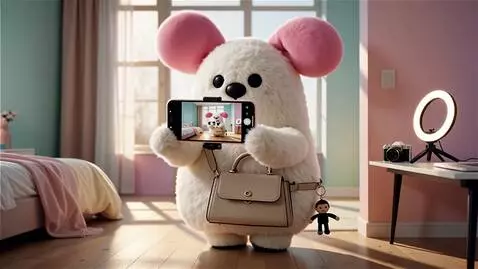 AI Video from prompt: **"A life-sized, fluffy Labubu toy taking a self