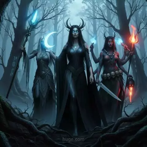 AI Video from prompt: Три тёмных богини насыщаются силой темного колод