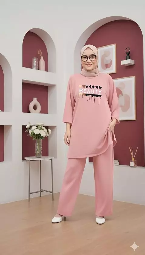 AI Video from prompt: Wanita tersebut melakukan catwalk ke depan kamer