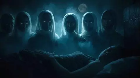 AI Video from prompt: “A surreal dreamlike scene: several ghostly Afri