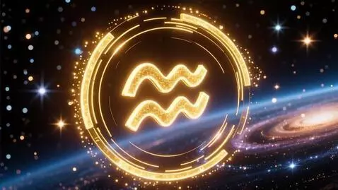 AI Video from prompt: Glowing golden Aquarius zodiac symbol slowly rot