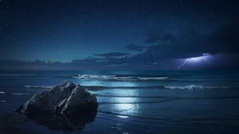 AI Video from prompt: 16:9, 1080p. Loopable cinematic night sea, horiz