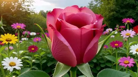 AI Video from prompt: Огромный бутон розовый розы раскрывается и внутр