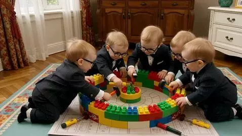 AI Video from prompt: Dapper 1950's Elderly Babies building a stargate