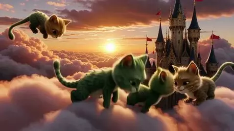 AI Video from prompt: Adorable happy smiling dragon like cat creatures