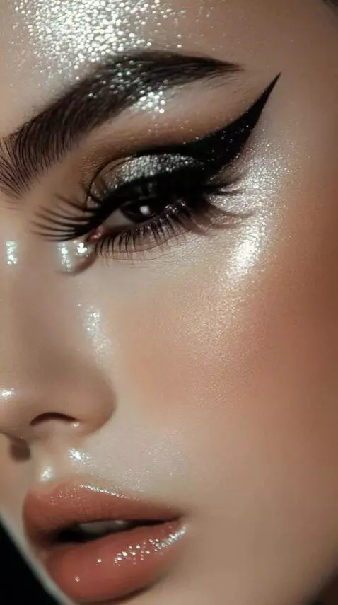 AI Video from prompt: "The woman's eyes slowly blink, showcasing shimm