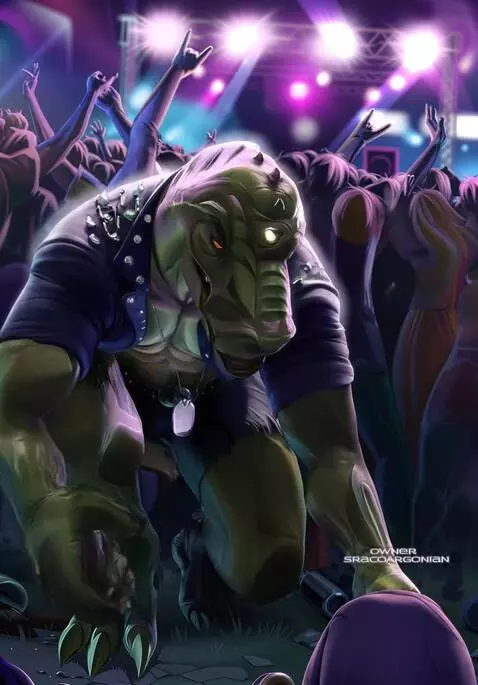 AI Video from prompt: T-rex dude helping a person to get him off the g