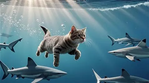 AI Video from prompt: A hyper realistic video of a cat swimming underw