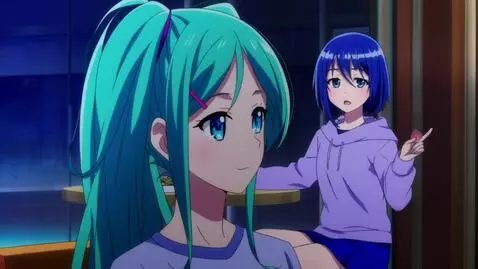 AI Video from prompt: Anime girl with turquoise flowing long hair sitt