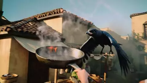 AI Video from prompt: A chef in a white cap throws a hot frying pan, a