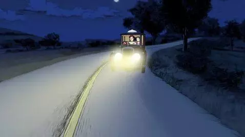 AI Video from prompt: Agatha Christie, age 36, drives her Morris Cowle