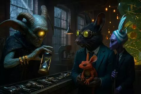 AI Video from prompt: Cyclops picks up and turns over hourglass. Rat a