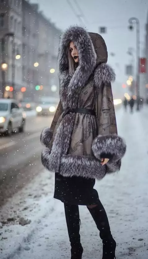 AI Video from prompt: Woman-model is posing and demonstrating her hood