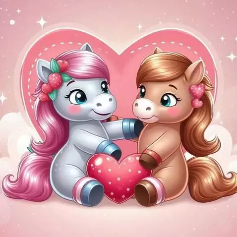 AI Video from prompt: Две лошади обнимаются и улыбаются